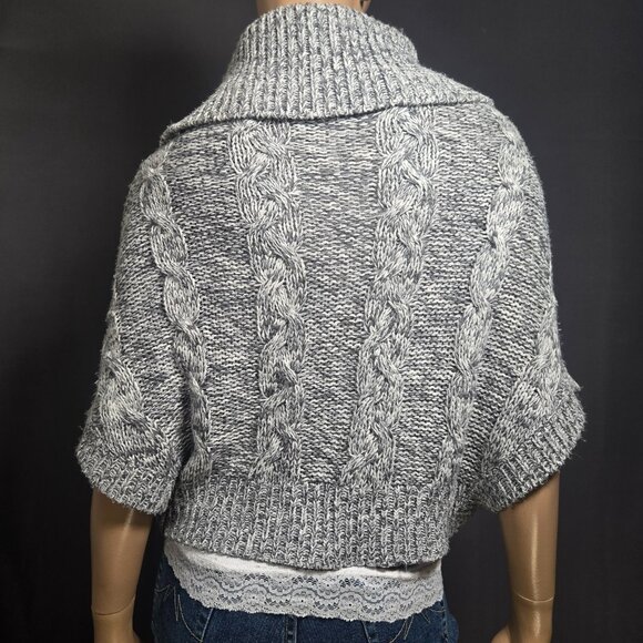Y2K Gray Cape Cardigan Chunky Sweater Size S Boho Academia Cable Knit 2000s - Picture 6 of 9